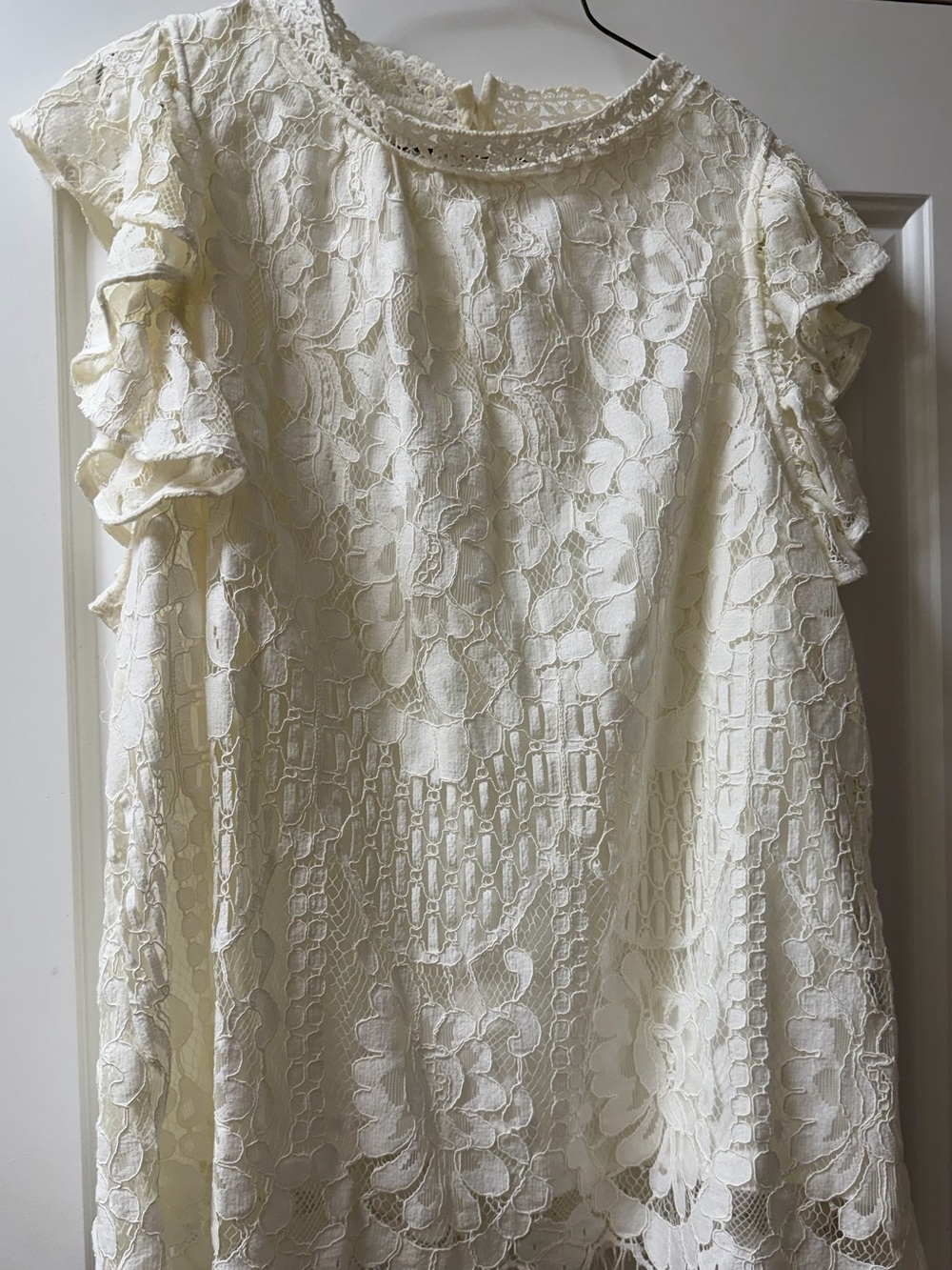Ivory Lace Ruffle Sleeve Top 1XL by Sweet Lovely by Jen